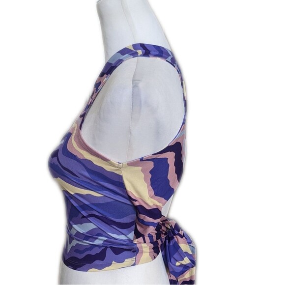 Venus criss cross tie back tank top, stretchy, abstract zebra print, purple S - Picture 3 of 7